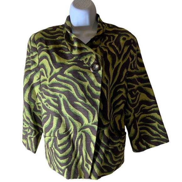 Silklano 100% Silk Blazer Womens Size XL Animal Print Asymmetric Front Jacket - Picture 3 of 8